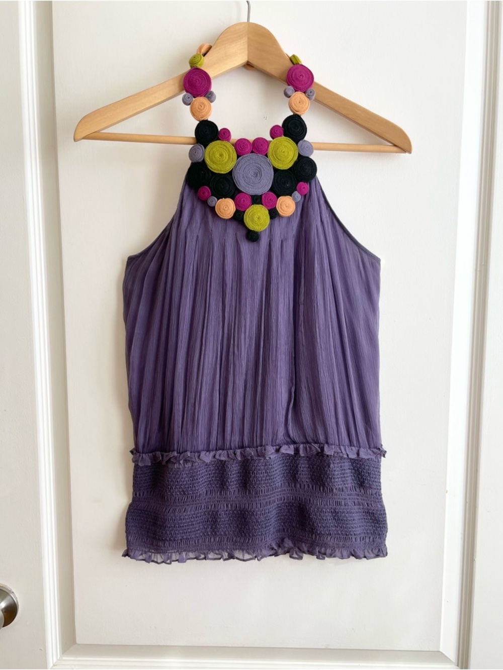 Vintage Catherine Malandrino Silk Halter Top Smocked Waist Sz 4 Y2K 2000s Whimsy